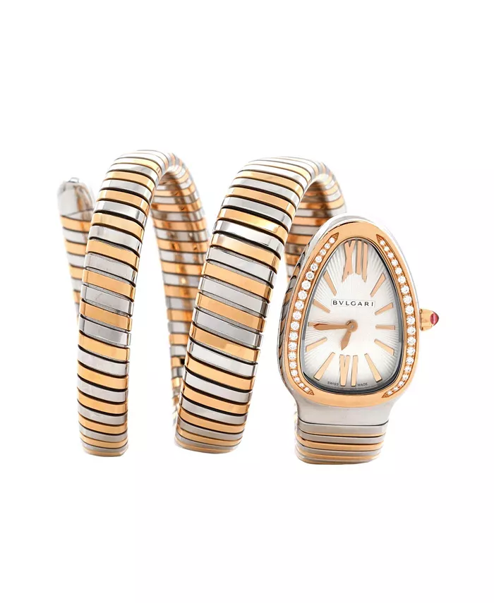 Serpenti Tubogas Double Spiral Quartz Watch in Stainless Steel and Rose Gold with Diamond Bezel 23mm